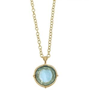 Gold and Aqua intaglio Necklace